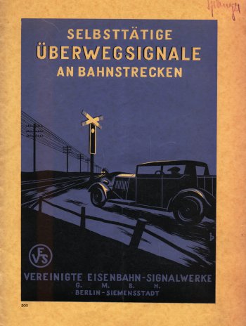 Titel, Zeichnung Pkw vor Andereaskreuz mit Blinklicht, dahinter sich nähernder Zug, alles auf blauem Hintergrund