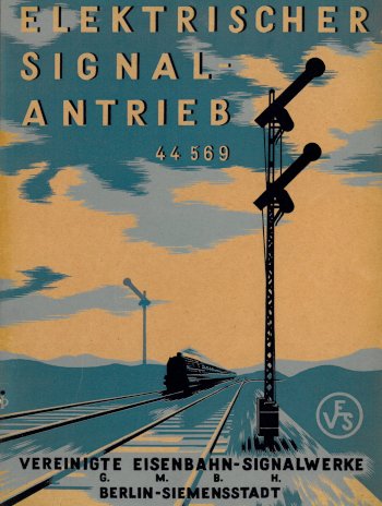 Unter dem Titel Zeichnung einer zweigleisigen Eisenbahnstrecke auf der sich ein Dampfzug nähert mit fahrtzeigenden Hauptsignalen zu beiden Seiten
